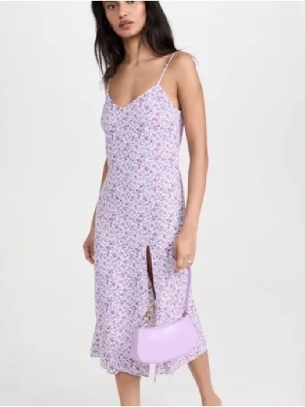 Reformation Crimini Midi Dress Purple Ditsy Floral Print and Side Slit Size 6 - Picture 2 of 10